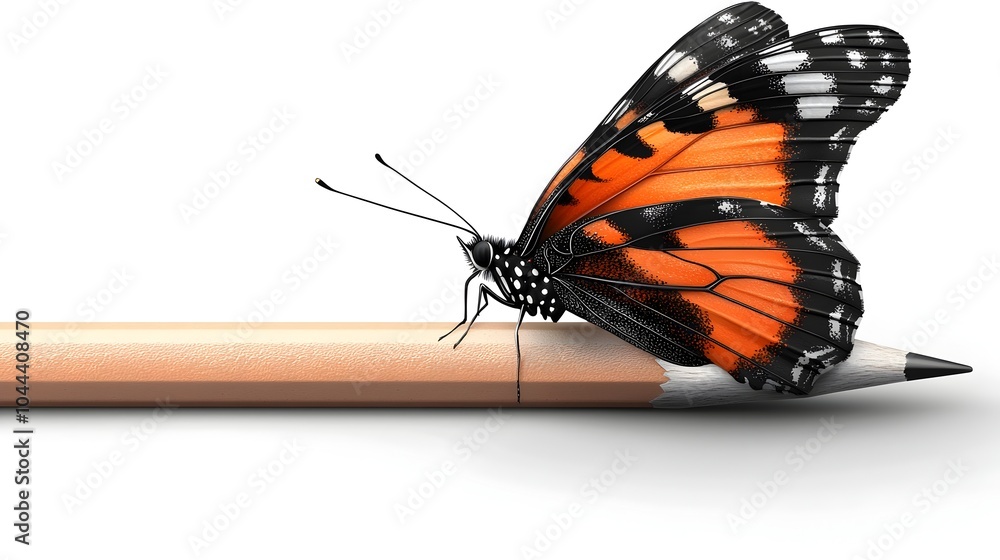 Obraz premium Butterfly Emerging From Pencil Flat Design Representing the Concept of Creative Transformation Growth and Renewal