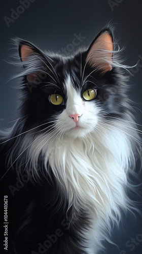 beautiful cat portrait, black and white cat painting, cat portrait, cavoido.studio, 