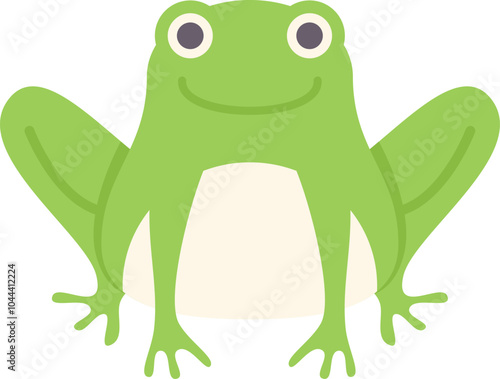 Cartoon illustration of a happy green smiling frog sitting and looking forward