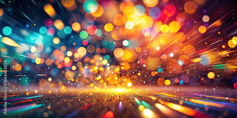 Obraz premium A vibrant motion blur overlay merges with bokeh, film grain, and dust, forming captivating futuristic artistic backgrounds that evoke imagination and innovation.