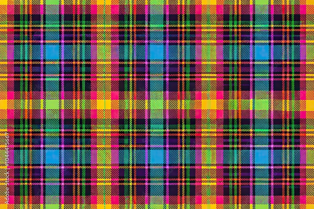 Obraz premium reflected seamless pattern of tartan plaid with bold neon colors
