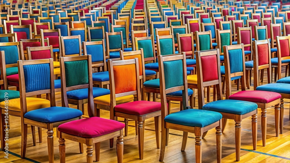 Fototapeta premium Architectural minimalism: Rows of chairs stand alone.