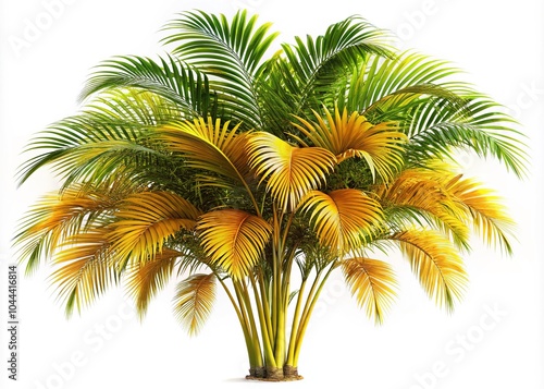 Breathtaking 3D rendering of Golden Cane Palm (Dypsis lutescens) placed on a clean white backdrop, enhanced with an alpha channel for easy use in creative projects.