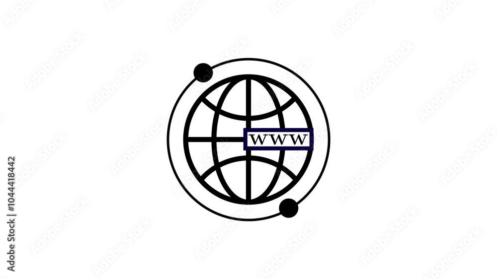 Black line address domain icon, website symbol World globe with letters WWW Black line address domain icon, website symbol World globe with letters WWW