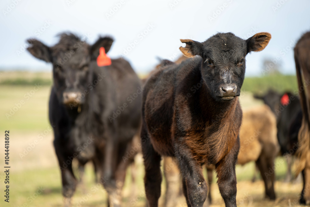 Close up of Angus and Murray Grey Cows eating pasture in Australia. Close up of Angus and Murray Grey Cows eating pasture in Australia.