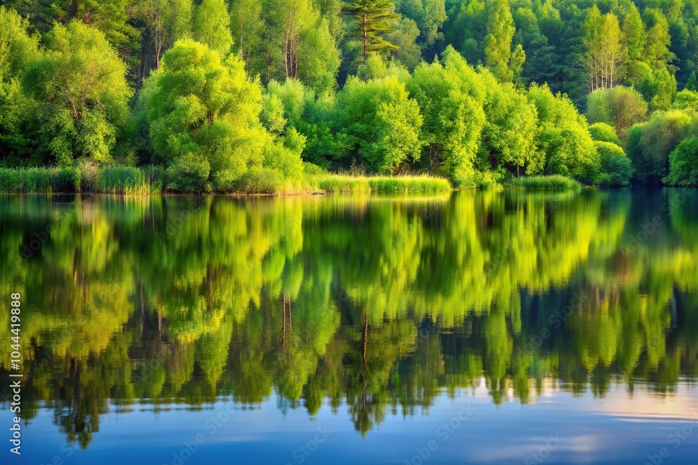 Reflections of vegetation in very calm water, a symmetrical composition Reflections of vegetation in very calm water, a symmetrical composition