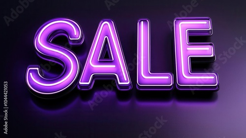 Large purple neon discount text. 3D illustration. photo