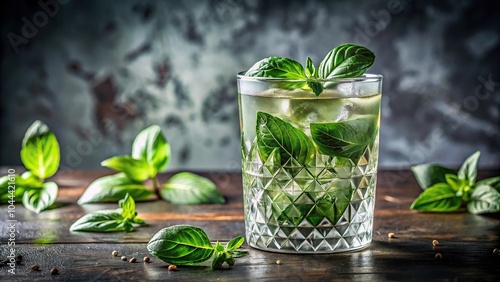 Wallpaper Mural Refreshing cocktail garnished fresh basil leaves served intricately designed glass Torontodigital.ca