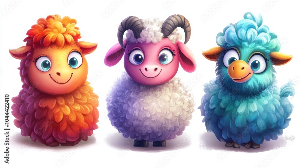 Playful Cartoon Farm Animals in Colorful Styles
