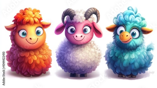 Obraz na płótnie Playful Cartoon Farm Animals in Colorful Styles w salonie