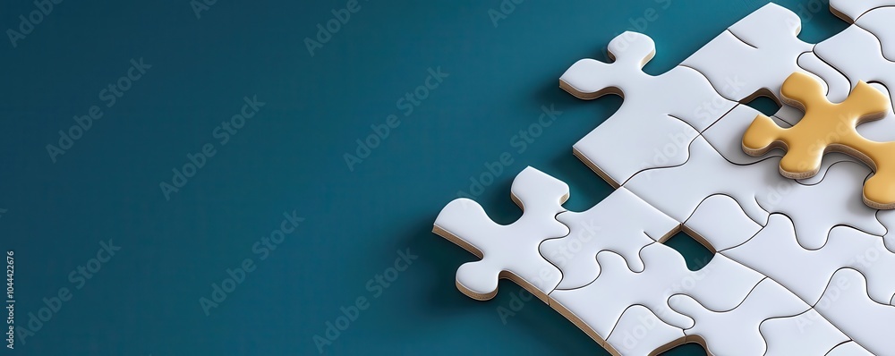 Obraz premium 3D puzzle pieces being restructured into a complex design pattern, creative layout, 3D illustration