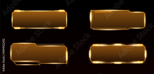 Vector technology box, futuristic callout title banner, and digital frame boxes. HUD screen or textbook yellow