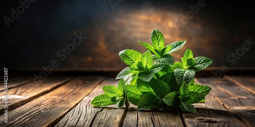 refreshing doogh drink with mint leaves on rustic wooden table photo