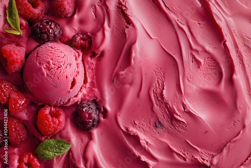 The texture of a delicious berry ice cream as a background top view