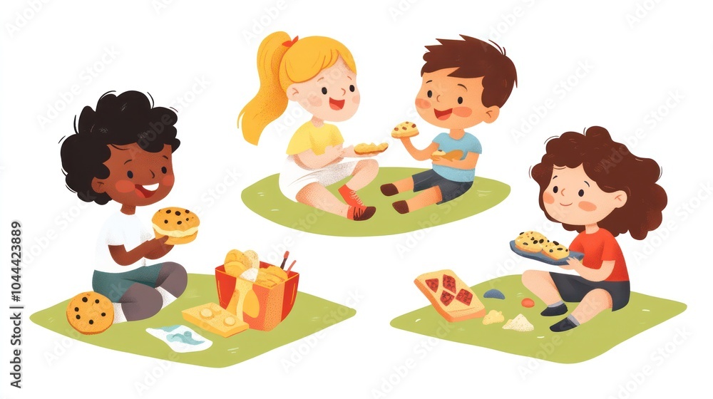 kids with friends illustrations, joyful kids bonding with their friends while sharing snacks and playing games kids with friends illustrations, joyful kids bonding with their friends while sharing snacks and playing games