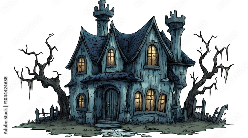 Spooky Haunted House Illustration for Halloween Decor