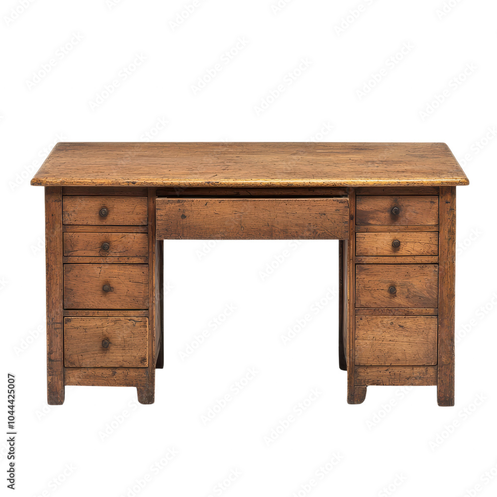 Rustic Wooden Desk with Multiple Drawers , transparent background Rustic Wooden Desk with Multiple Drawers , transparent background