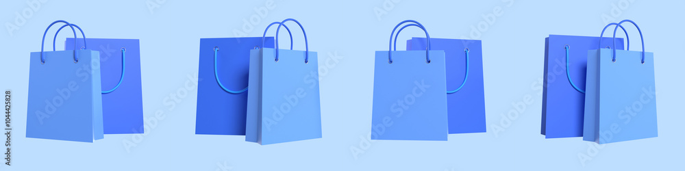 Set of Blue Shopping Bag Online Shopping Discount Concept 3D Illustration Set of Blue Shopping Bag Online Shopping Discount Concept 3D Illustration