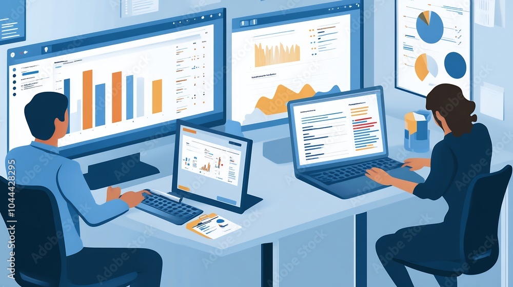 Two Colleagues Working on Data Analysis Two Colleagues Working on Data Analysis