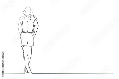 vector continuous line of young man standing in casual clothes.one line drawing.hand drawn vector illustration