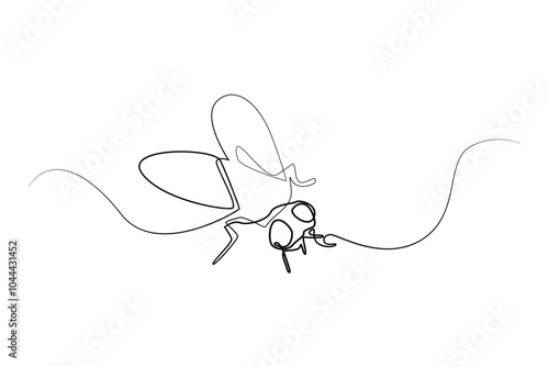 continuous line of flies.one line drawing of flies.one line drawing of annoying fly animal.single line vector illustration.isolated white background