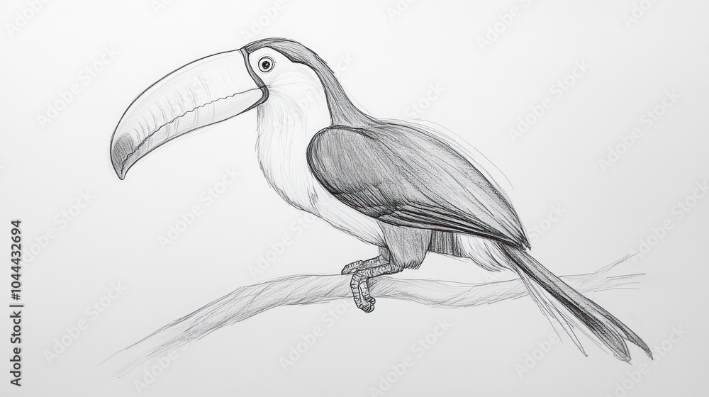 Fototapeta premium A sketched illustration of a toucan perched on a branch.