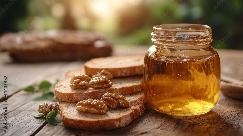 Honey-Drizzled Walnuts on Slices of Bread Honey-Drizzled Walnuts on Slices of Bread