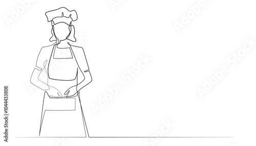 continuous line drawing of a chef's hat and a woman's apron. one line drawing of apron clothes for cooking.single line vector illustration. isolated white background