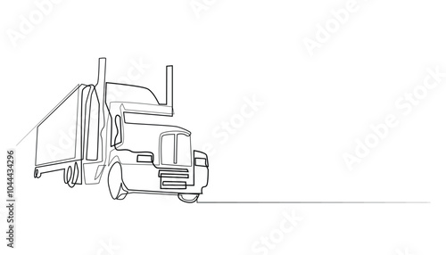 continuous line of american trailer truck with chimney pipe.one line drawing vector of american semi truck.single line vector illustration of big truck.isolated white background