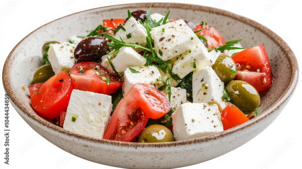 Fresh Salad with Feta and Olives on Minimalist Background Fresh Salad with Feta and Olives on Minimalist Background
