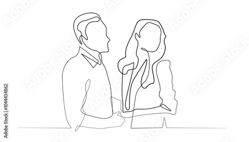 continuous line drawing of household problems.one line drawing of wife angry with husband.wife does not want to accept husband's explanation.single line vector illustration