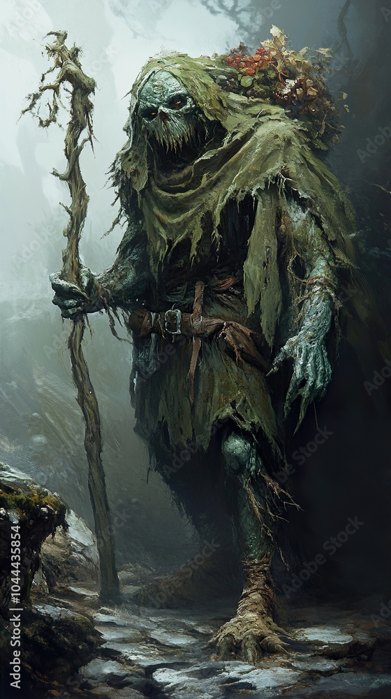 Dark Fantasy Creature Illustration: A Decayed Figure in the Forest Dark Fantasy Creature Illustration: A Decayed Figure in the Forest