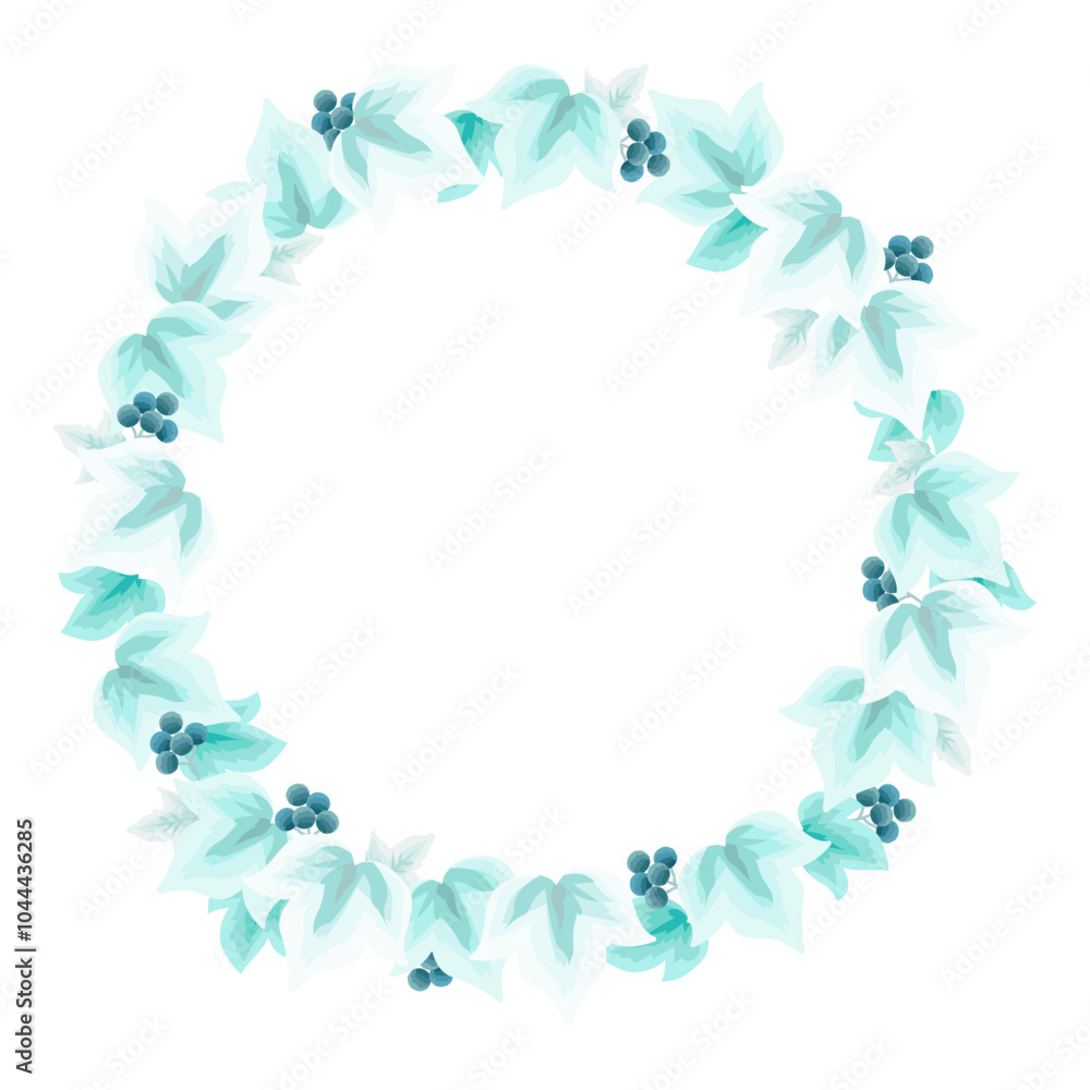 Fototapeta premium ナチュラルな葉っぱと木の実の丸いフレーム ( ベクター 背景 フレーム 枠 囲み枠 装飾 境界 飾り枠 エコ リラックス イラスト コピースペース 文字なし )