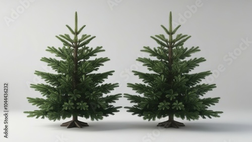 Christmas tree, minimalist, lone pine, symmetrical, centered, gray background, studio lighting, high detail, photorealistic, 3D render, clean lines, evergreen, conical shape, festive, holiday decor, s