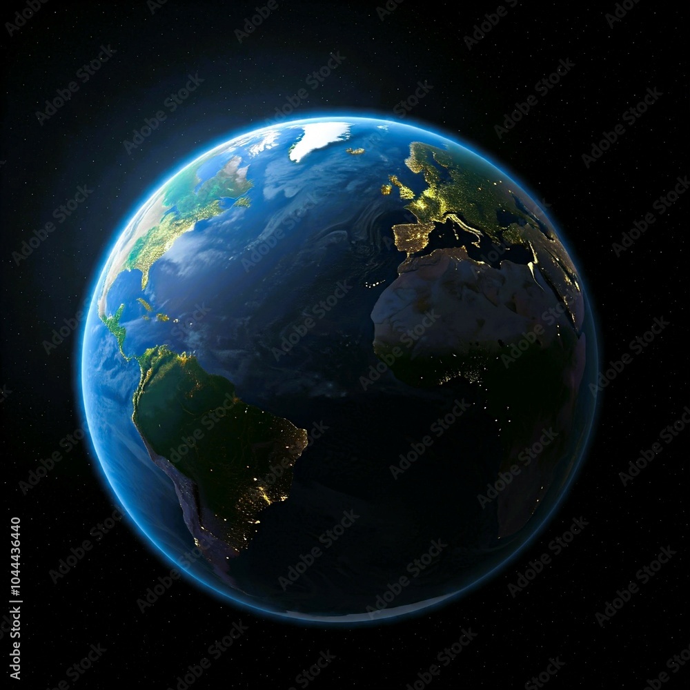 Earth, a blue marble suspended in the vast cosmic ocean, illuminated by the distant sun Earth, a blue marble suspended in the vast cosmic ocean, illuminated by the distant sun