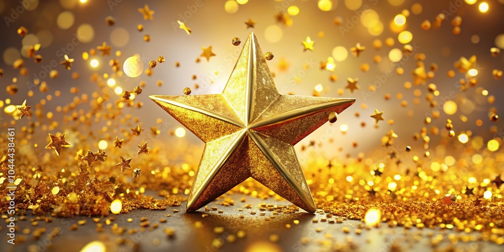 Radiant Shiny Gold Star featuring sparkling confetti, perfect for creating a lively atmosphere, ideal for festive celebrations and party décor that elevates every event. Radiant Shiny Gold Star featuring sparkling confetti, perfect for creating a lively atmosphere, ideal for festive celebrations and party décor that elevates every event.