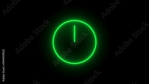 Alarm clock with bright glowing futuristic blue neon lights on black background.  Wake up, get up concept. Time sign.