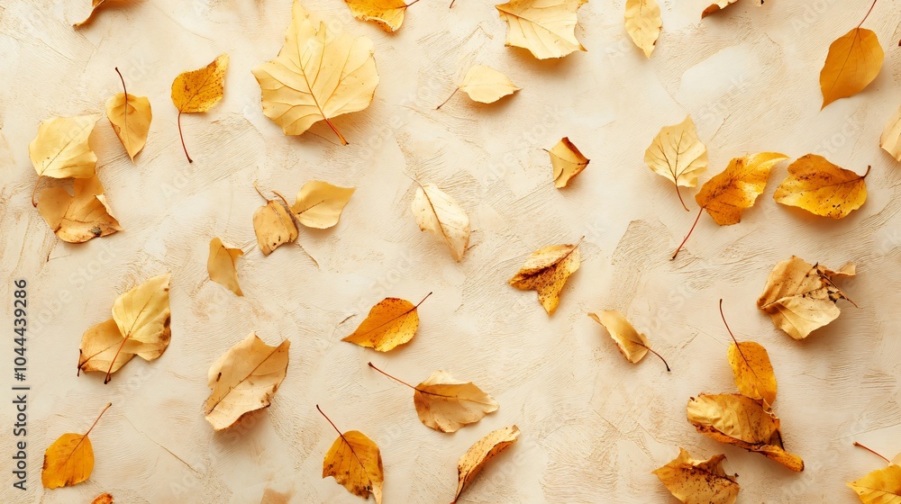 Autumn Leaves Scattered on a Beige Background Autumn Leaves Scattered on a Beige Background