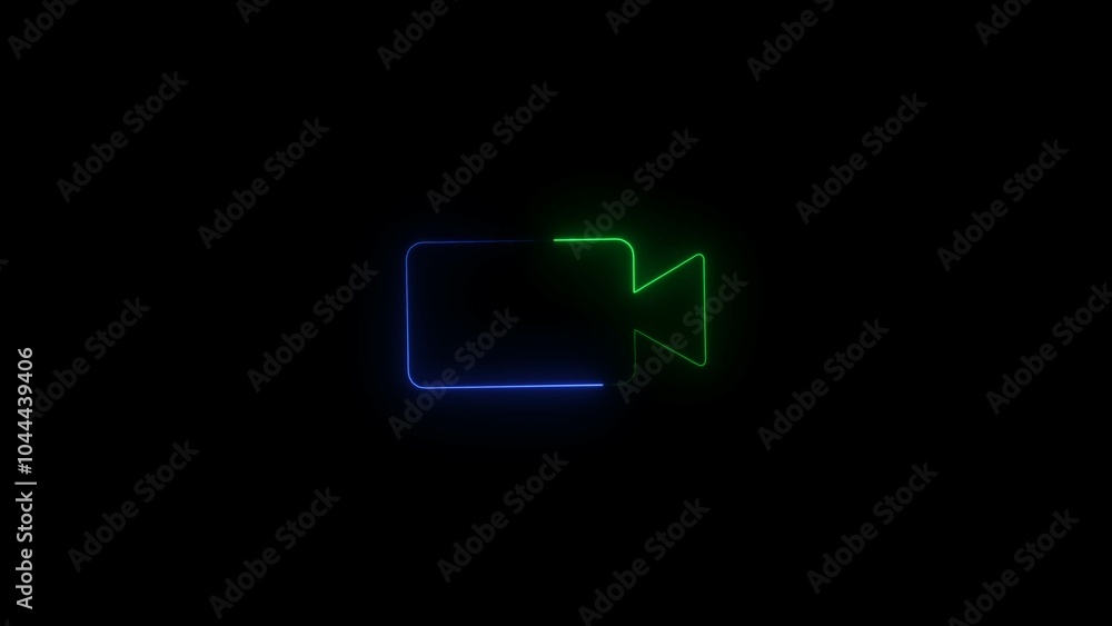 Video camera simple icon. Flat design. Orange neon on black background. neon on black background. Video camera simple icon. Flat design. Orange neon on black background. neon on black background.