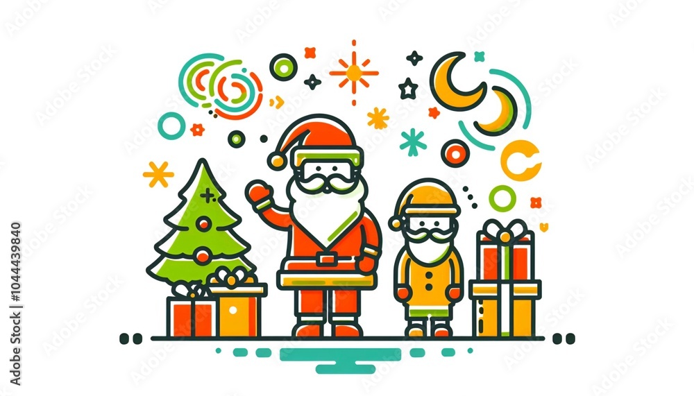 Merry Christmas illustration, retro 60s style Merry Christmas illustration, retro 60s style