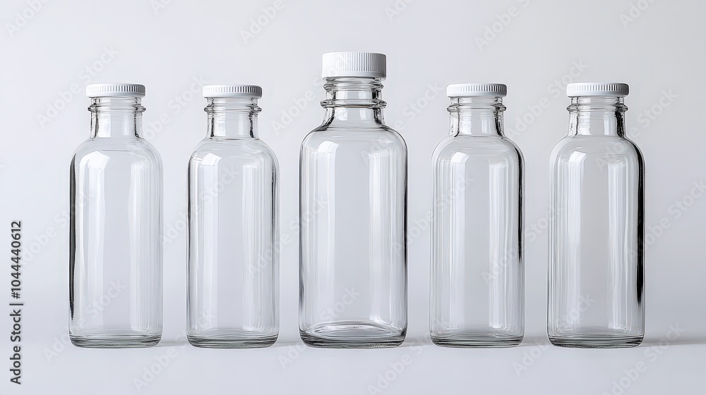 Transparent Glass Bottles in Front View Arrangement Transparent Glass Bottles in Front View Arrangement