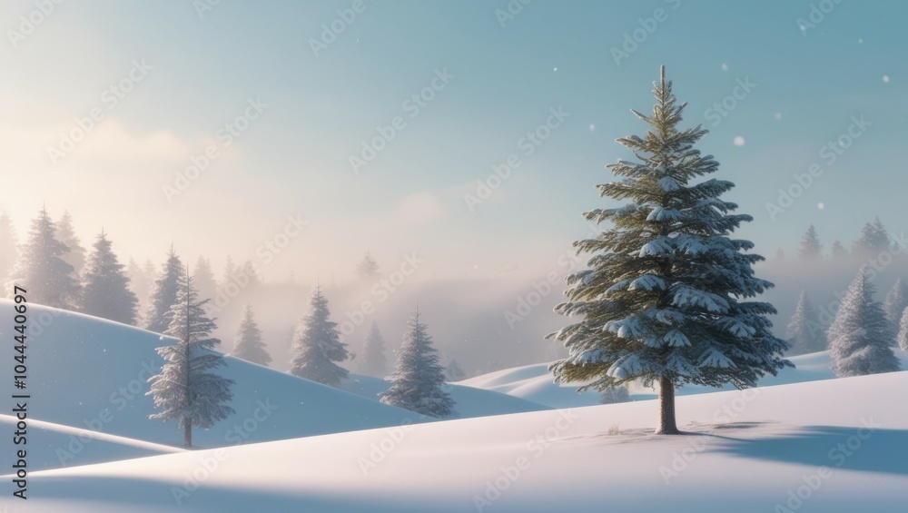 Winter landscape, snow-covered pine trees, misty forest, soft lighting, ethereal atmosphere, pastel colors, serene, peaceful, minimalist composition, dreamy, fairy tale aesthetic, gentle slopes, cool Winter landscape, snow-covered pine trees, misty forest, soft lighting, ethereal atmosphere, pastel colors, serene, peaceful, minimalist composition, dreamy, fairy tale aesthetic, gentle slopes, cool