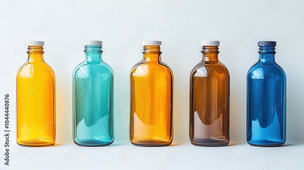 Colorful Plastic Bottles in a Row on White Background Colorful Plastic Bottles in a Row on White Background