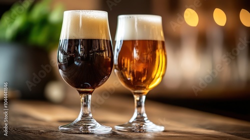 Two Glasses of Beer on Bar Counter