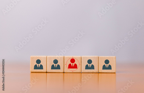 Wooden blocks showing the concept of human resources, employees, employment, management, training, HR, technology, business leadership concept, consulting, customer concept, digital services.