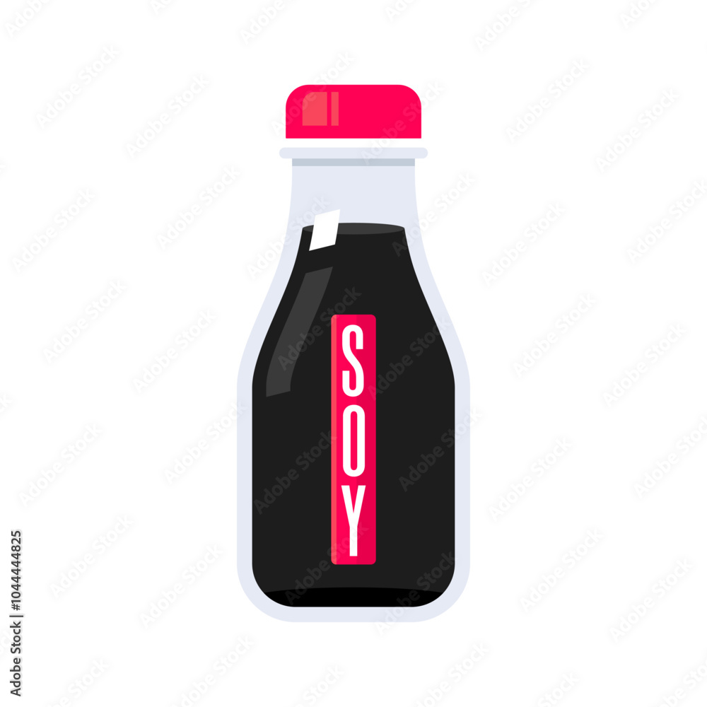 Illustration of a soy sauce bottle with red cap, isolated on white background, ideal for Asian food themes. Illustration of a soy sauce bottle with red cap, isolated on white background, ideal for Asian food themes.