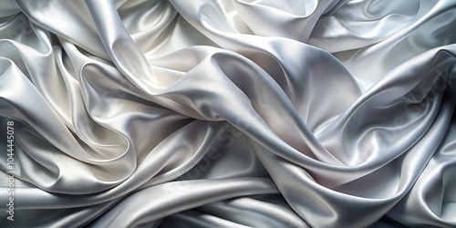 This elegant silk fabric background showcases a fluid blend of white and gray waves, ideal for artistic projects that require a touch of sophistication.