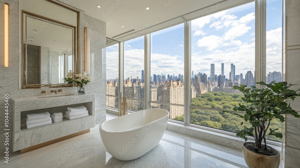 Modern Bathroom with City View and Freestanding Tub Modern Bathroom with City View and Freestanding Tub