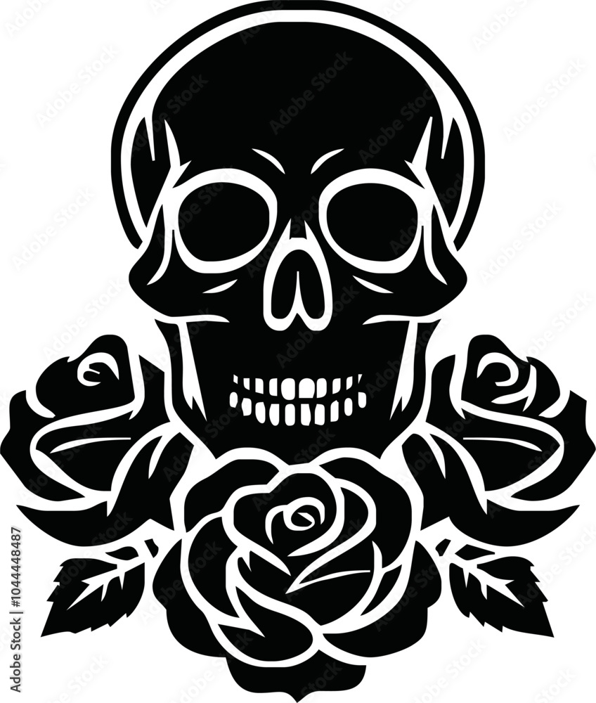 Fototapeta premium skull head with rose vector icon logo
