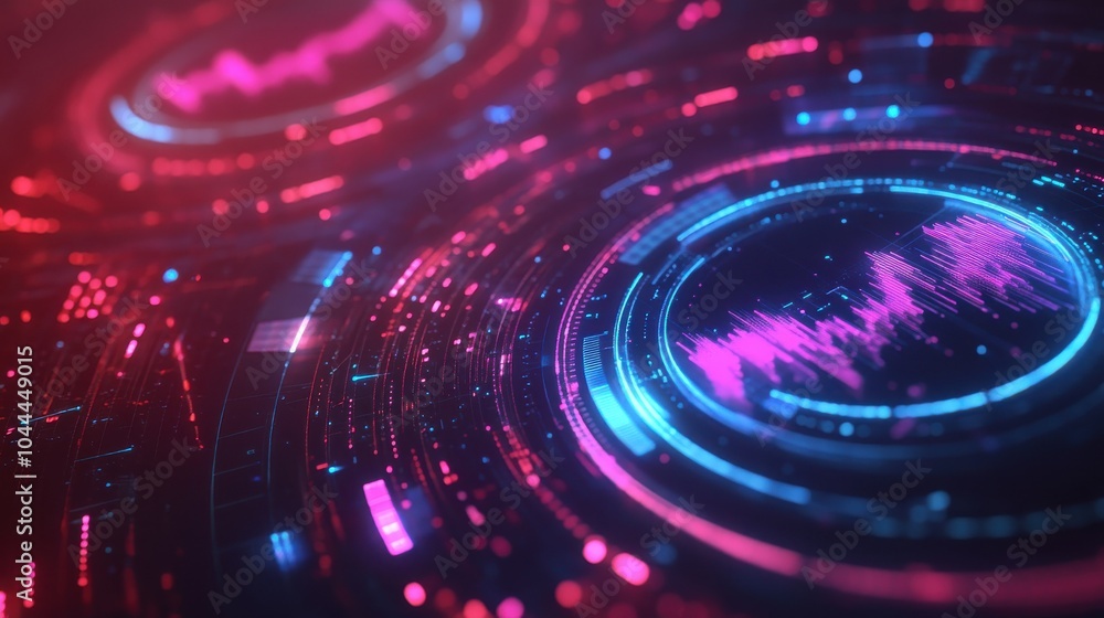 A glowing digital background featuring holographic circles and graphs, symbolizing data analysis and futuristic user interfaces, perfect for business and tech projects A glowing digital background featuring holographic circles and graphs, symbolizing data analysis and futuristic user interfaces, perfect for business and tech projects